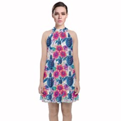 Velvet Halter Neckline Dress  