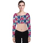 Tropical Flowers Turtles CBDOilPrincess Edf1ea6f-2cc5-4f0b-a5cc-9c146c7d79e4 Velvet Long Sleeve Crop Top