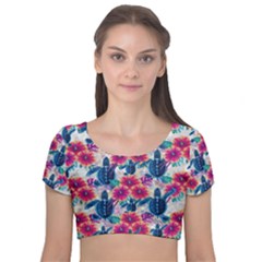 Velvet Short Sleeve Crop Top  