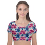 Tropical Flowers Turtles CBDOilPrincess Edf1ea6f-2cc5-4f0b-a5cc-9c146c7d79e4 Velvet Short Sleeve Crop Top 