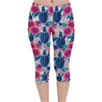 Tropical Flowers Turtles CBDOilPrincess Edf1ea6f-2cc5-4f0b-a5cc-9c146c7d79e4 Velvet Capri Leggings 