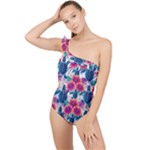 Tropical Flowers Turtles CBDOilPrincess Edf1ea6f-2cc5-4f0b-a5cc-9c146c7d79e4 Frilly One Shoulder Swimsuit