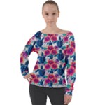 Tropical Flowers Turtles CBDOilPrincess Edf1ea6f-2cc5-4f0b-a5cc-9c146c7d79e4 Off Shoulder Long Sleeve Velour Top