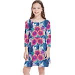 Tropical Flowers Turtles CBDOilPrincess Edf1ea6f-2cc5-4f0b-a5cc-9c146c7d79e4 Kids  Quarter Sleeve Skater Dress
