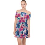 Tropical Flowers Turtles CBDOilPrincess Edf1ea6f-2cc5-4f0b-a5cc-9c146c7d79e4 Off Shoulder Chiffon Dress