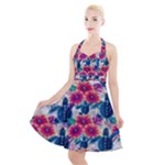 Tropical Flowers Turtles CBDOilPrincess Edf1ea6f-2cc5-4f0b-a5cc-9c146c7d79e4 Halter Party Swing Dress 