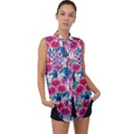 Tropical Flowers Turtles CBDOilPrincess Edf1ea6f-2cc5-4f0b-a5cc-9c146c7d79e4 Sleeveless Chiffon Button Shirt