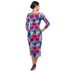Quarter Sleeve Midi Velour Bodycon Dress 