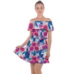 Tropical Flowers Turtles CBDOilPrincess Edf1ea6f-2cc5-4f0b-a5cc-9c146c7d79e4 Off Shoulder Velour Dress