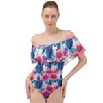 Tropical Flowers Turtles CBDOilPrincess Edf1ea6f-2cc5-4f0b-a5cc-9c146c7d79e4 Off Shoulder Velour Bodysuit 