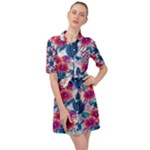 Tropical Flowers Turtles CBDOilPrincess Edf1ea6f-2cc5-4f0b-a5cc-9c146c7d79e4 Belted Shirt Dress