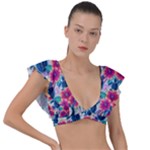 Tropical Flowers Turtles CBDOilPrincess Edf1ea6f-2cc5-4f0b-a5cc-9c146c7d79e4 Plunge Frill Sleeve Bikini Top