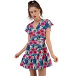 Tropical Flowers Turtles CBDOilPrincess Edf1ea6f-2cc5-4f0b-a5cc-9c146c7d79e4 Flutter Sleeve Wrap Dress