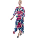 Tropical Flowers Turtles CBDOilPrincess Edf1ea6f-2cc5-4f0b-a5cc-9c146c7d79e4 Quarter Sleeve Wrap Front Maxi Dress