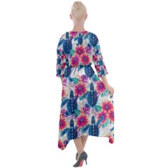 Quarter Sleeve Wrap Front Maxi Dress 