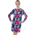 Tropical Flowers Turtles CBDOilPrincess Edf1ea6f-2cc5-4f0b-a5cc-9c146c7d79e4 Long Sleeve Hoodie Dress