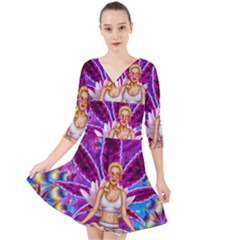 Quarter Sleeve Front Wrap Dress 
