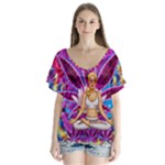 Psychedelic Meditation  CBDOilPrincess  71bfb2da-e92a-4d84-8ee3-468fa9cd04c2 V-Neck Flutter Sleeve Top