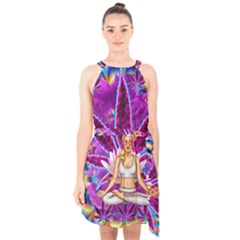 Halter Collar Waist Tie Chiffon Dress 