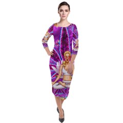 Quarter Sleeve Midi Velour Bodycon Dress 