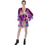 Psychedelic Meditation  CBDOilPrincess  71bfb2da-e92a-4d84-8ee3-468fa9cd04c2 V-Neck Flare Sleeve Mini Dress