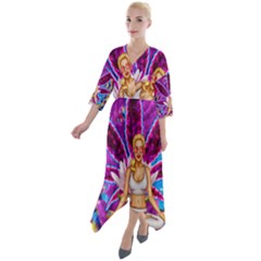 Quarter Sleeve Wrap Front Maxi Dress 