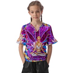 Kids  V-Neck Horn Sleeve Blouse 