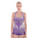 Purple & Gold  CBDOilPrincess E70d1a7c-502f-48a3-839e-eea25bfe4633 Boyleg Halter Swimsuit 