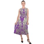 Purple & Gold  CBDOilPrincess E70d1a7c-502f-48a3-839e-eea25bfe4633 Midi Tie-Back Chiffon Dress