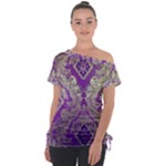 Purple & Gold  CBDOilPrincess E70d1a7c-502f-48a3-839e-eea25bfe4633 Off Shoulder Tie-Up Tee