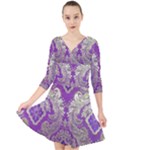 Purple & Gold  CBDOilPrincess E70d1a7c-502f-48a3-839e-eea25bfe4633 Quarter Sleeve Front Wrap Dress