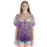 Purple & Gold  CBDOilPrincess E70d1a7c-502f-48a3-839e-eea25bfe4633 V-Neck Flutter Sleeve Top