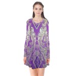 Purple & Gold  CBDOilPrincess E70d1a7c-502f-48a3-839e-eea25bfe4633 Long Sleeve V-neck Flare Dress