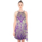 Purple & Gold  CBDOilPrincess E70d1a7c-502f-48a3-839e-eea25bfe4633 Halter Collar Waist Tie Chiffon Dress