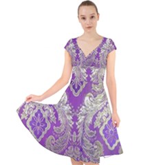 Cap Sleeve Front Wrap Midi Dress 