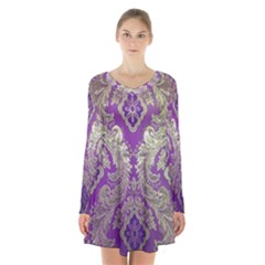 Long Sleeve Velvet V-neck Dress 