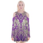 Purple & Gold  CBDOilPrincess E70d1a7c-502f-48a3-839e-eea25bfe4633 Velvet Long Sleeve Shoulder Cutout Dress