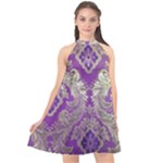 Purple & Gold  CBDOilPrincess E70d1a7c-502f-48a3-839e-eea25bfe4633 Halter Neckline Chiffon Dress 