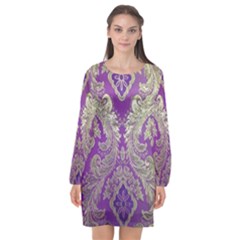 Long Sleeve Chiffon Shift Dress  