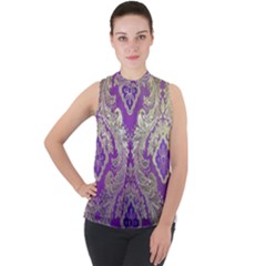 Mock Neck Chiffon Sleeveless Top 