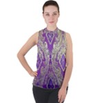 Purple & Gold  CBDOilPrincess E70d1a7c-502f-48a3-839e-eea25bfe4633 Mock Neck Chiffon Sleeveless Top
