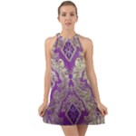 Purple & Gold  CBDOilPrincess E70d1a7c-502f-48a3-839e-eea25bfe4633 Halter Tie Back Chiffon Dress