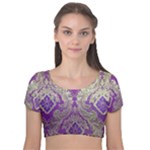Purple & Gold  CBDOilPrincess E70d1a7c-502f-48a3-839e-eea25bfe4633 Velvet Short Sleeve Crop Top 