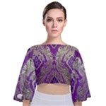 Purple & Gold  CBDOilPrincess E70d1a7c-502f-48a3-839e-eea25bfe4633 Tie Back Butterfly Sleeve Chiffon Top