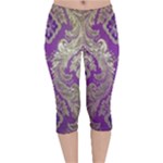 Purple & Gold  CBDOilPrincess E70d1a7c-502f-48a3-839e-eea25bfe4633 Velvet Capri Leggings 