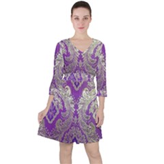 Quarter Sleeve Ruffle Waist Dress 