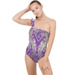 Purple & Gold  CBDOilPrincess E70d1a7c-502f-48a3-839e-eea25bfe4633 Frilly One Shoulder Swimsuit