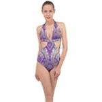 Purple & Gold  CBDOilPrincess E70d1a7c-502f-48a3-839e-eea25bfe4633 Halter Front Plunge Swimsuit