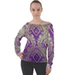 Purple & Gold  CBDOilPrincess E70d1a7c-502f-48a3-839e-eea25bfe4633 Off Shoulder Long Sleeve Velour Top