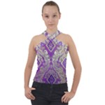 Purple & Gold  CBDOilPrincess E70d1a7c-502f-48a3-839e-eea25bfe4633 Cross Neck Velour Top
